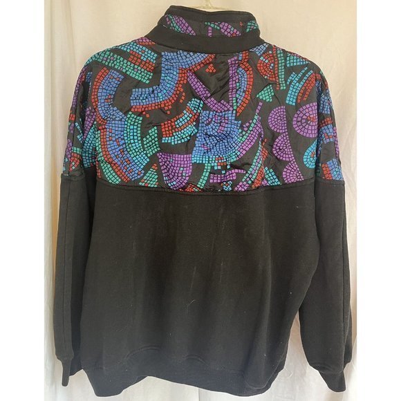 Colorful Mosaic Pattern Quarter Zip Pullover Sweatshirt 90s Athletic Casual Top - Picture 5 of 5